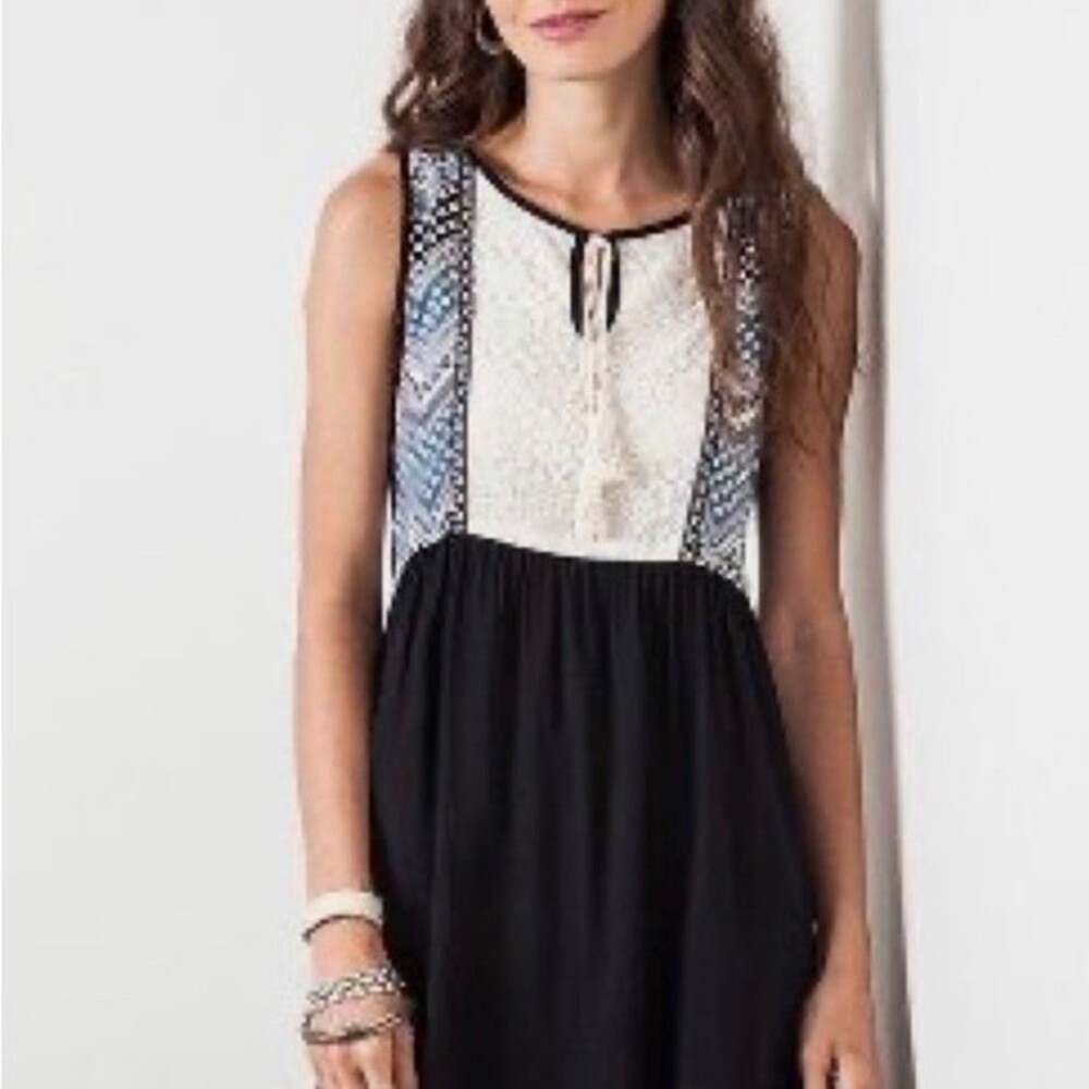 Umgee black baby doll boho peasant top vneck dress size small